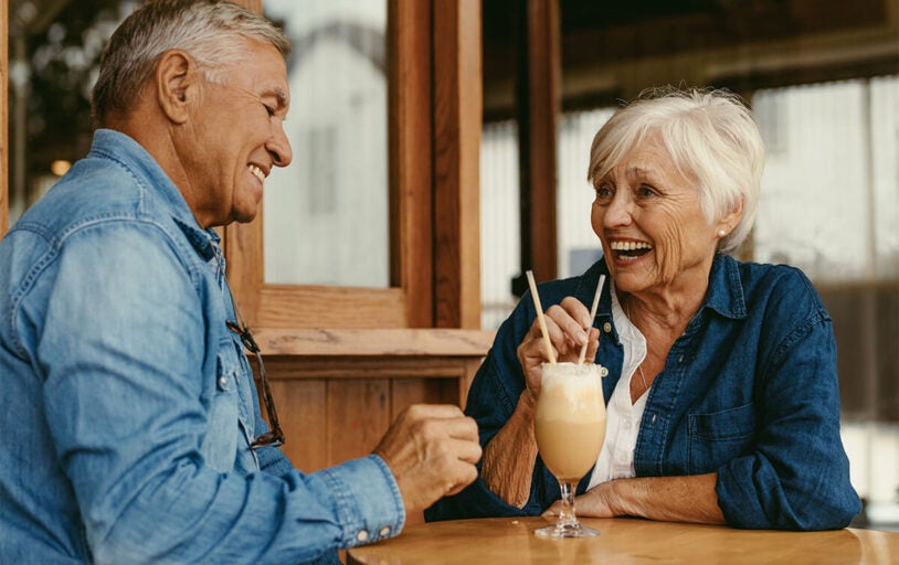 Happy couple drinking milkshake