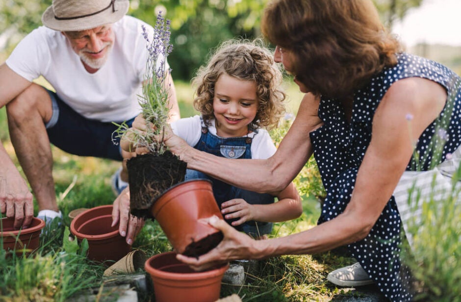 Family gardening with child