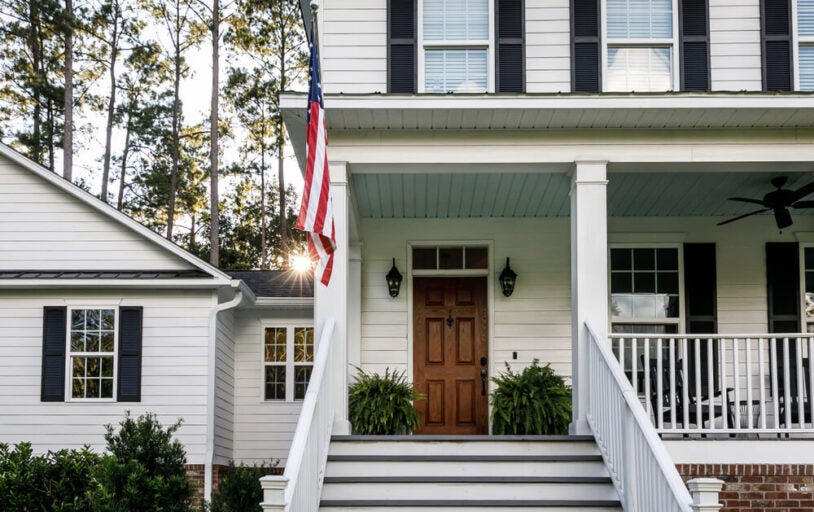 Beautiful Home with American Flag