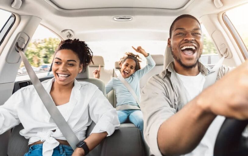 Family driving in car