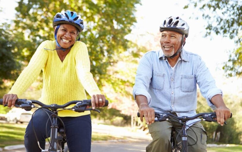 Couple riding bicycles